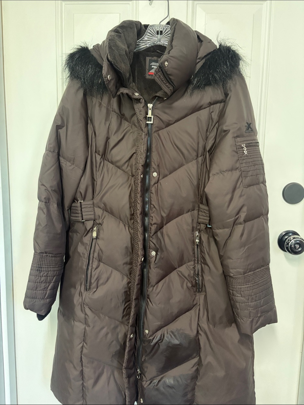 ZeroXposur Brown Long Quilted Hooded Puffer Coat with Faux Fur Trim